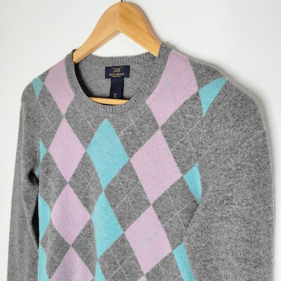 BROOKS BROTHERS Grey Pastel Argyle Sweater Size XS Lambswool Preppy Y2K - Picture 6 of 8